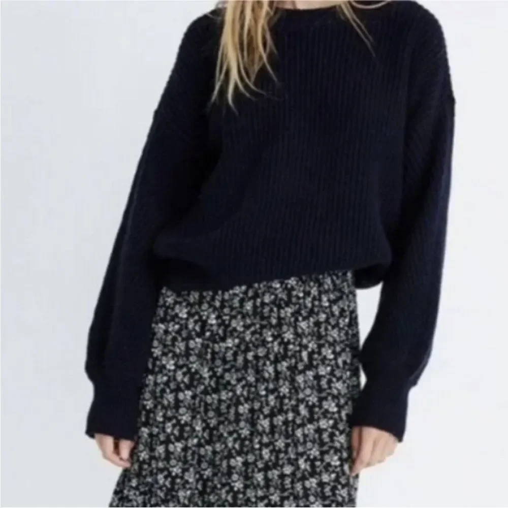 MADEWELL Balloon Sleeve Pullover Crew Neck Chunky Knit Sweater Top XS